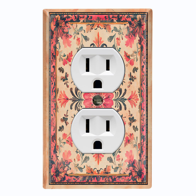 Couvercle de plaque d'interrupteur en métal; Double bande US standard de taille US - Damas floral, Prise double # 8