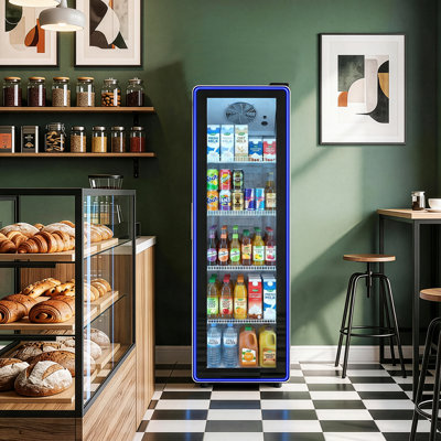 10 Cu.Ft. Commercial Beverage Refrigerator Refrigerated Display Case In Black With Outer Blue Light