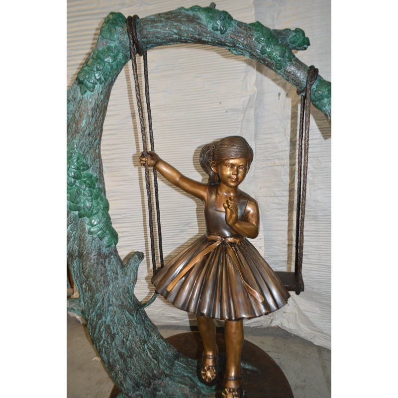 Girl On Swing 65 Bronze Statue -  Size: 44"L X 35"W X 65"H.
