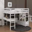 Lit mezzanine double avec bureau, tablettes et tiroirs de rangement