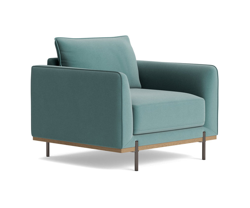 Fauteuil d'appoint en velours azur, vert olive, Velours bleu ciel