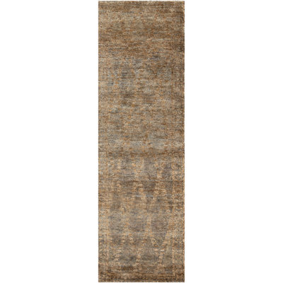 Tapis brun / gris à motif abstrait noué à la main Aljona
