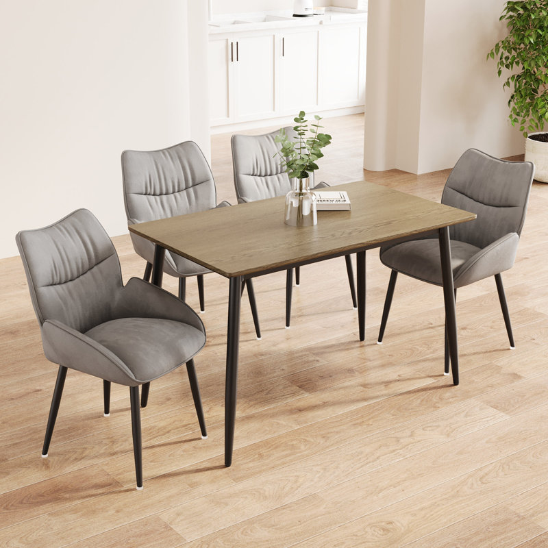 Ensemble de table de salle à manger et de table moderne 4 pièces à grain de bois moderne, table de salle à manger élégante, table de salle à manger de cuisine, robuste et durable, facile à assembler, pieds en métal noir