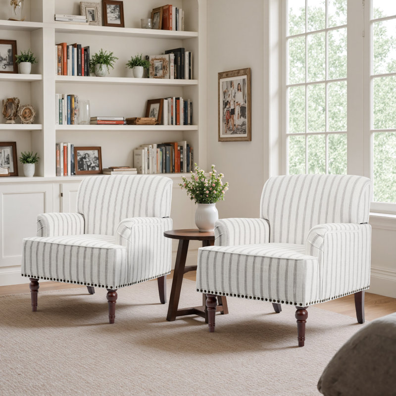 Fauteuil en mélange de coton gris Iliana, Lin gris à fines rayures