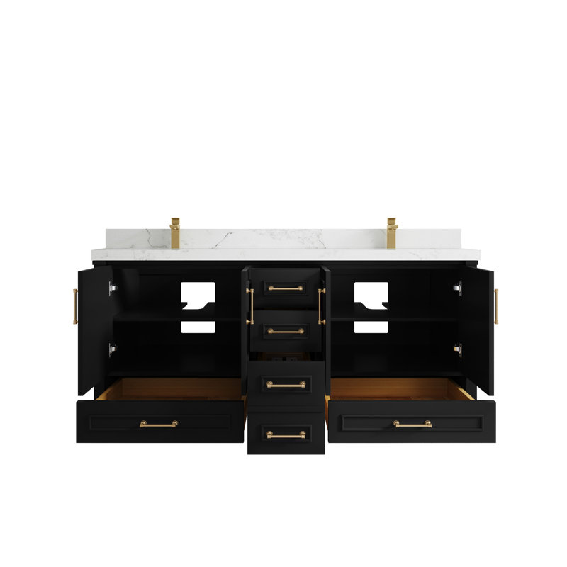 Aberdeen 72'' Double Bathroom Vanity with Top, Calacatta Nuvo, Black