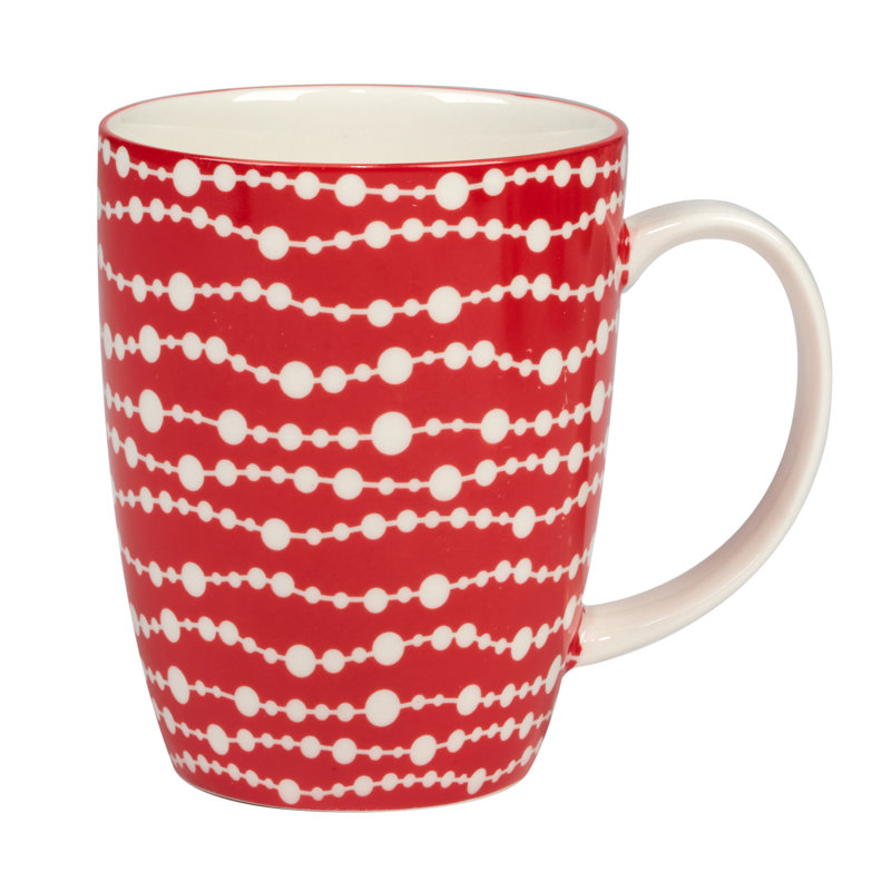 Set of 6 Red and White Ceramic Christmas Mugs