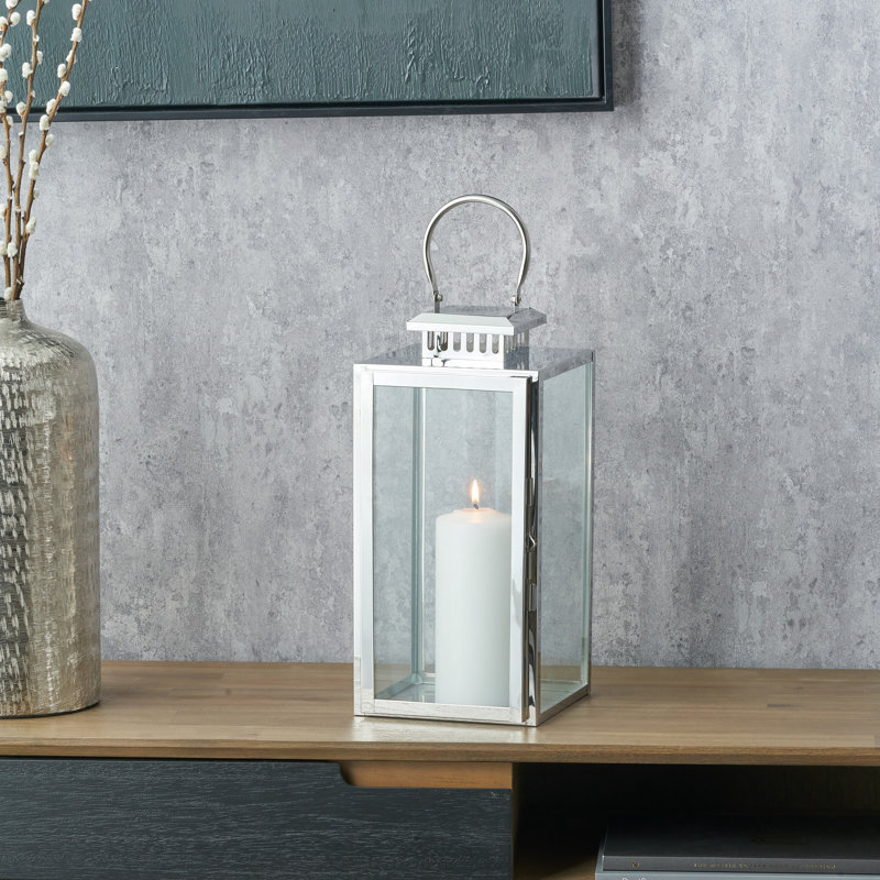 Metal Lantern, 39cm H x 18cm W x 39cm D, Silver