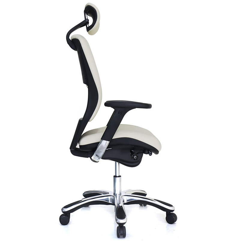 Genuine Leather Task Chair with Headrest, White