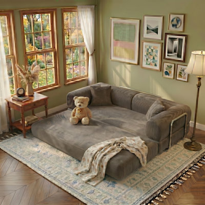4-in-1 Corduroy Convertible Sleeper Sofa Bed, 78.8" Boneless Couch with Pull-Out Bed, Stainless Fixed-Shape Frame, No Assembly Required, Floor Futon Compression Loveseat Sofa for Living Room