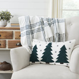 Pine Grove Plaid Embroidered Cotton Reversible Throw Pillow
