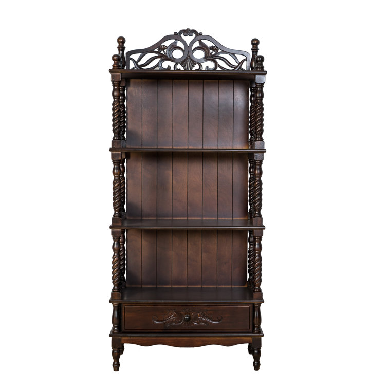 Aliceville 58.5" H x 26" W Solid Wood Carved Standard Bookcase