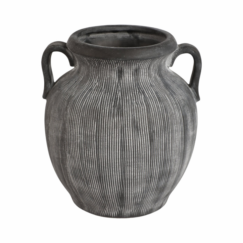 Stoneware Table Vase, 10" H x 9" W x 8" D, Black/Ivory
