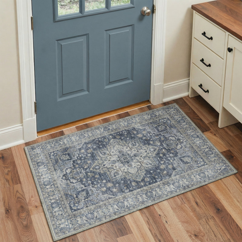 Tapis d'intérieur bleu à motif antidérapant Caelum, Rectangle 6 pi x 9 pi