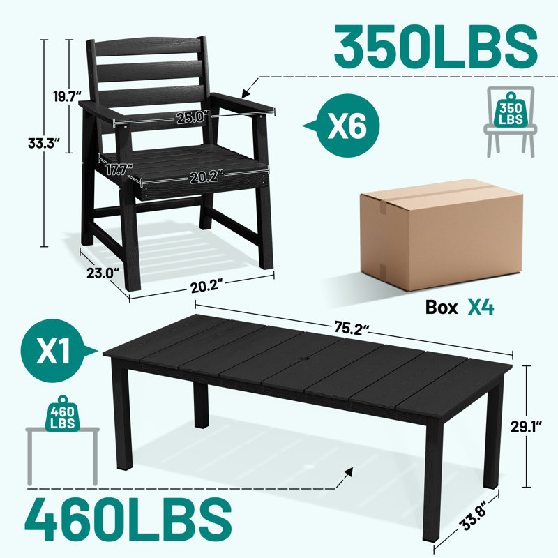 Ensembles de salle à manger de patio 5 pièces avec fauteuils, 5 pièces: 4 fauteuils, table, Noir