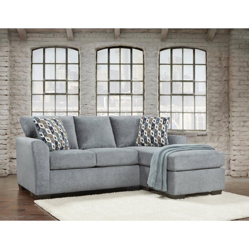 Canapé modulaire avec méridienne réversible Adrie, Mélange de polyester bleu / gris