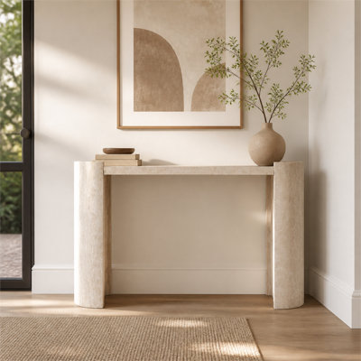 30.58-inch Faux Marble MDF Narrow Console Table – Minimalist, slender design suitable for living rooms, hallways, or placement behind a sofa.