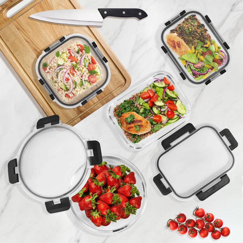 Prep & Savour Glass Meal Prep Containers with Airtight Lids - 8 Pack Square