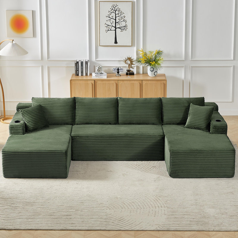 Canapé modulaire compressible en forme de U de 133,5 po avec porte-gobelet et poche latérale - aucun assemblage requis