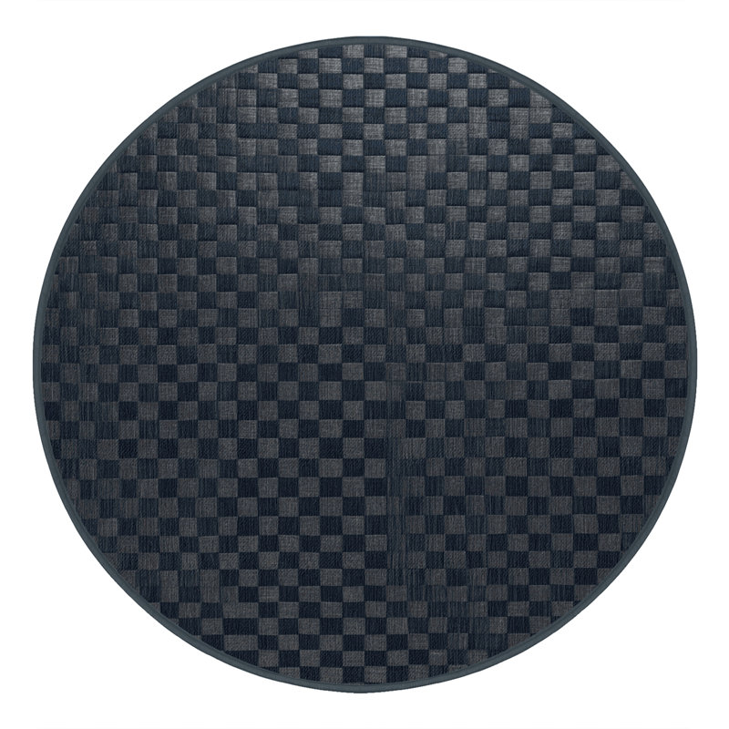 Machine Washable Checkered Black Area Rug, Round 7'