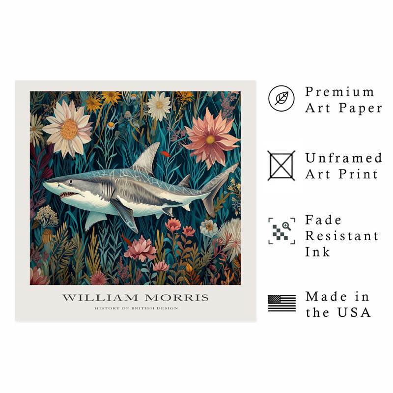 Animals William Morris Shark Cottage Unframed Art Print, 10" H x 10" W