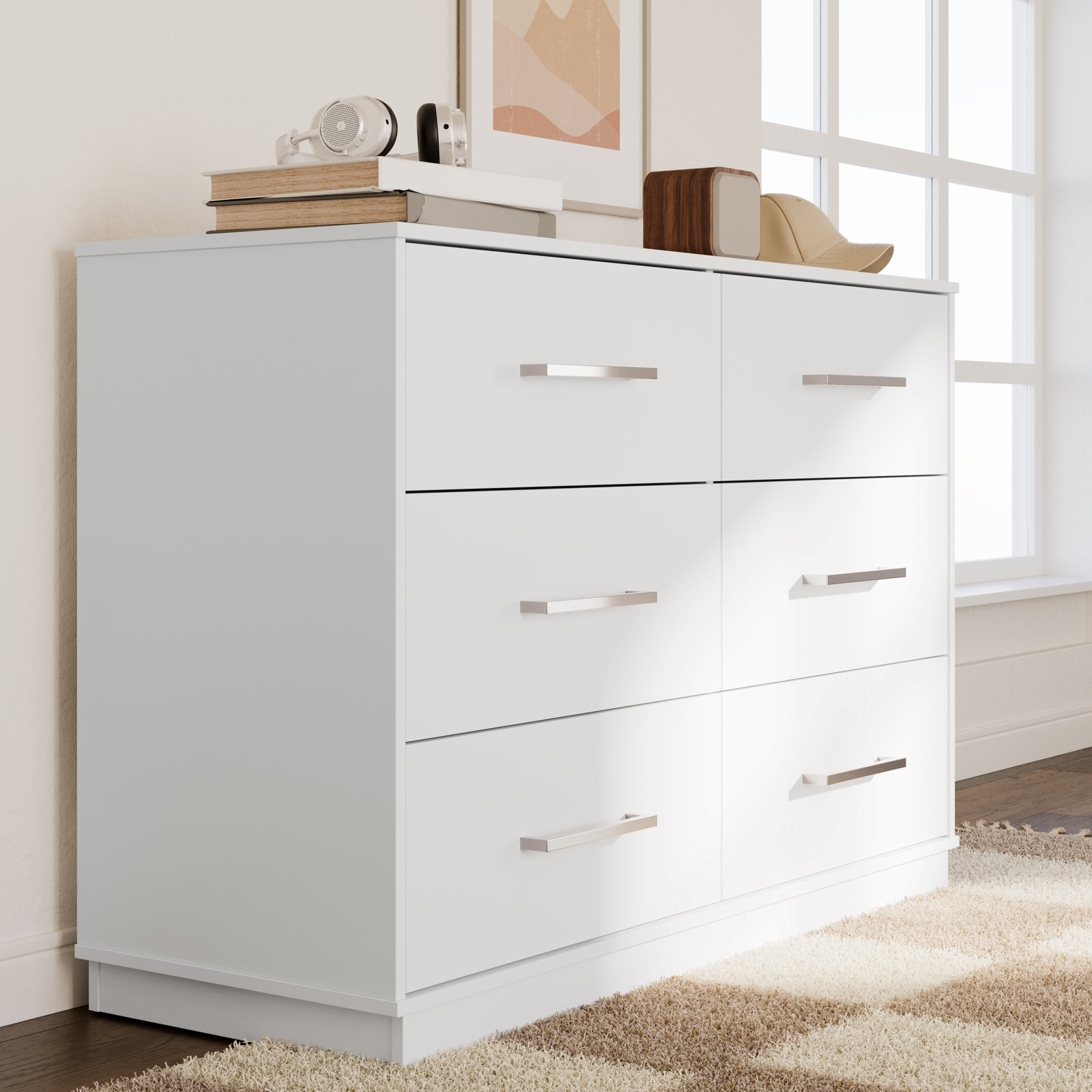 6-Drawer Double Dresser, White