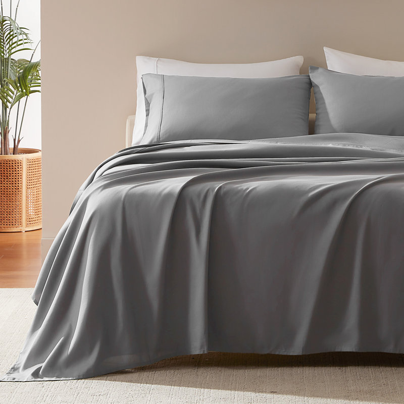 Ensemble de draps en microfibre rafraîchissant Nanotex avec poches profondes, Gris goéland