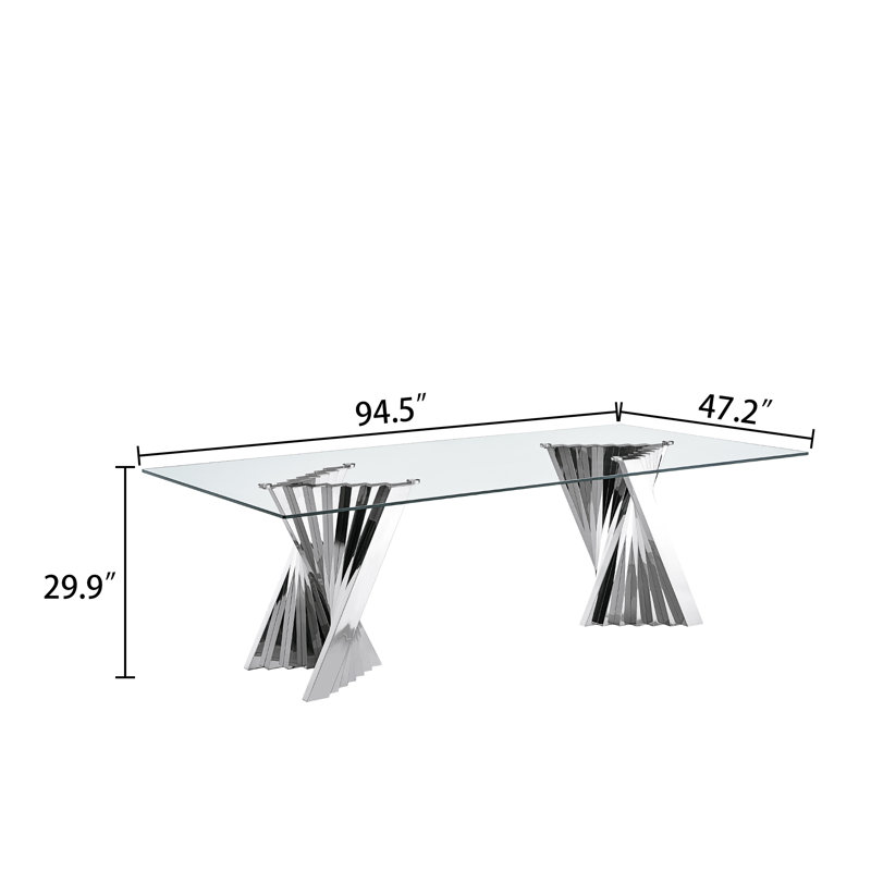 6 - Person Glass Top Double Pedestal Dining Set, Silver/White, Silver 
