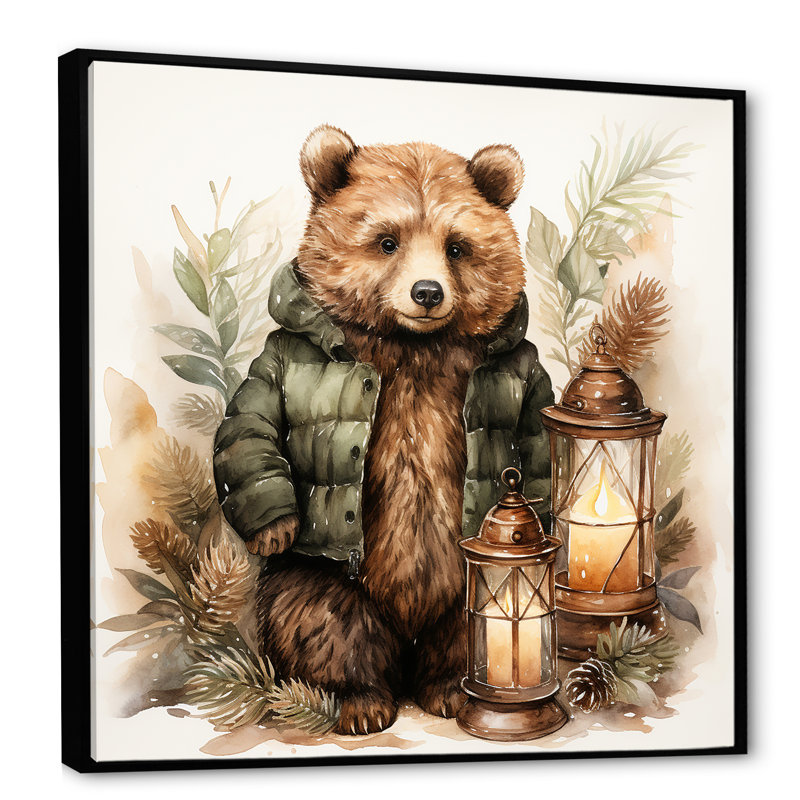 Ours en peluche de Noël, chambre de bébé III - art mural de l'ours en peluche, Cadre flottant noir, 30" H x 30" W