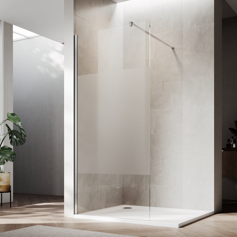 Écran de douche sans cadre l 28 po x H 72 po avec verre semi-givré de 8 mm facile à nettoyer, Chrome chrome