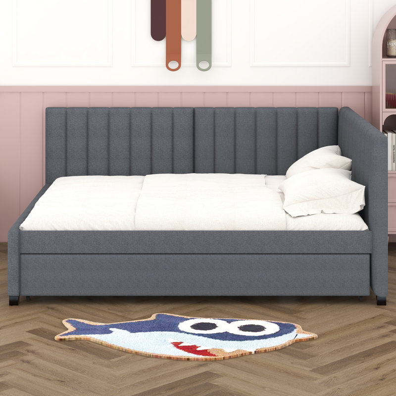 Full Size Upholstered Daybed With Trundle, Gray