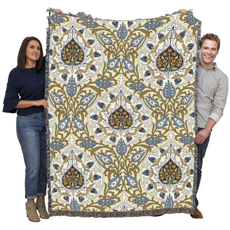 Couverture Pure Country Weavers William Morris Rosebud - Artisanat d'art - Jeté en coton tissé à la main - fabriqué aux États-Unis (72 x 54)