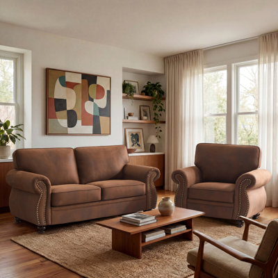 2-Piece Rolled Arm Fabric Sofa Set