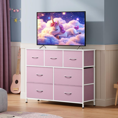 7 Drawer Chest of Drawers TV Stand, Metal Frame Wood Top Media Console Entertainment Cabinet for 45 Inch TV, Bedroom Living Room Storage Dresser