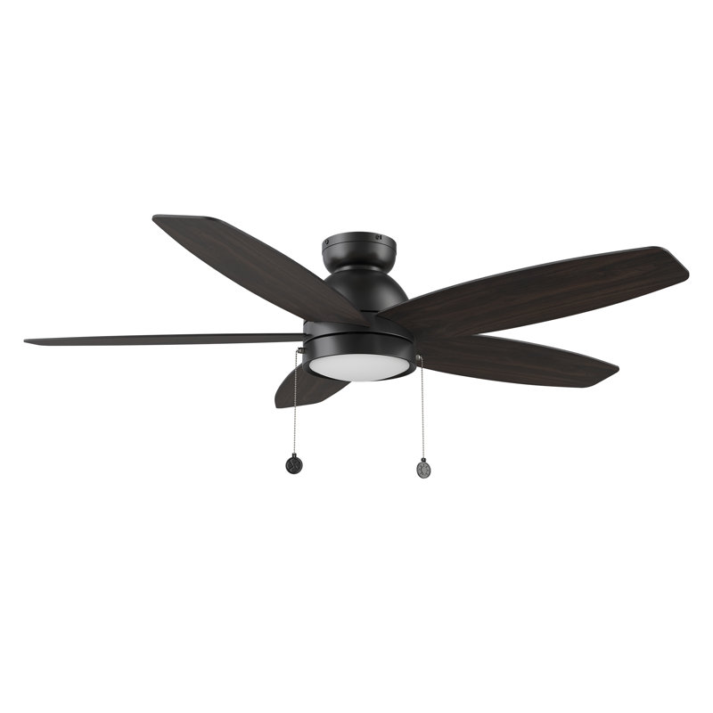 5-Blade DC Motor Ceiling Fan with Pull Chains, LED Light, Dark Walnut