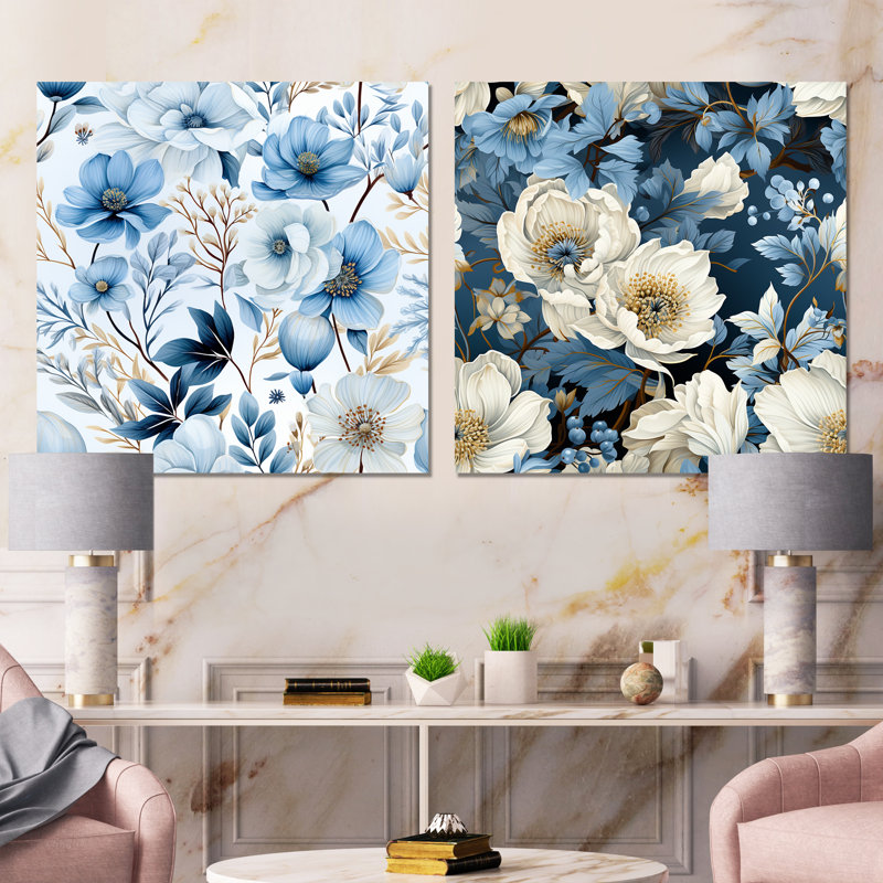 Amadou - Ensemble de 2 décorations murales florales, Toile tendue, H 16 po x l 33 po x P 1 po