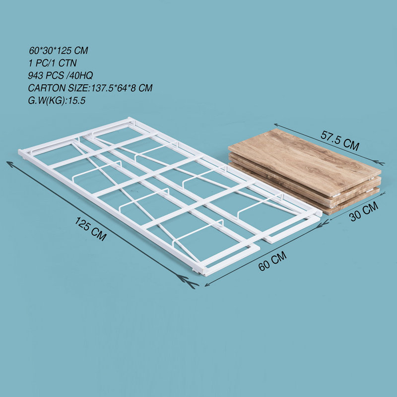 125.5cm H x 60cm W Metal Etagere Bookcase, Oak/White