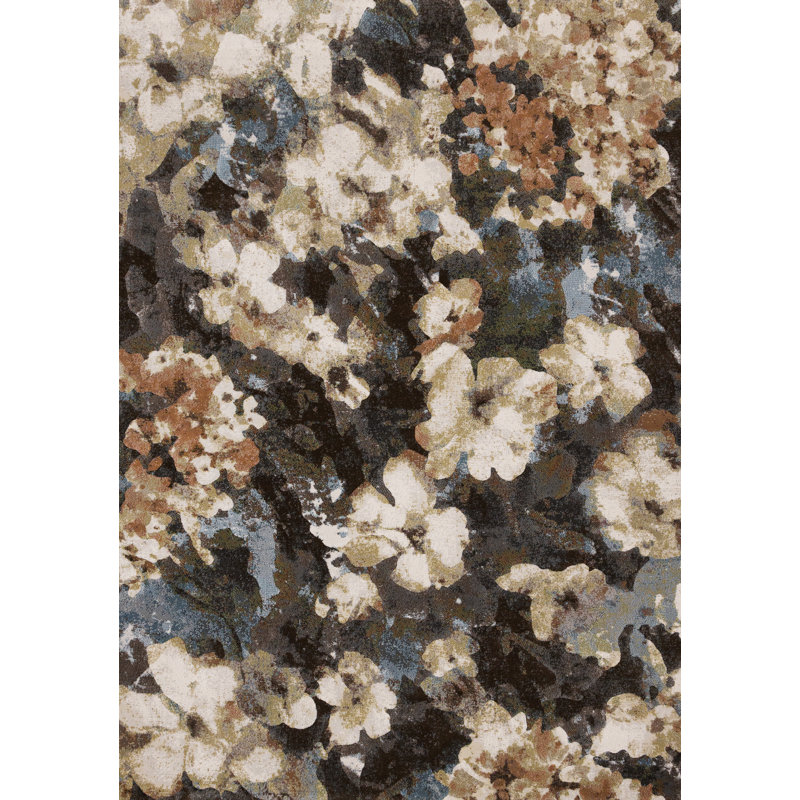 Tapis floral bleu ivoire / beige Jadir, Rectangle 5 pi 3 po x 7 pi 7 po