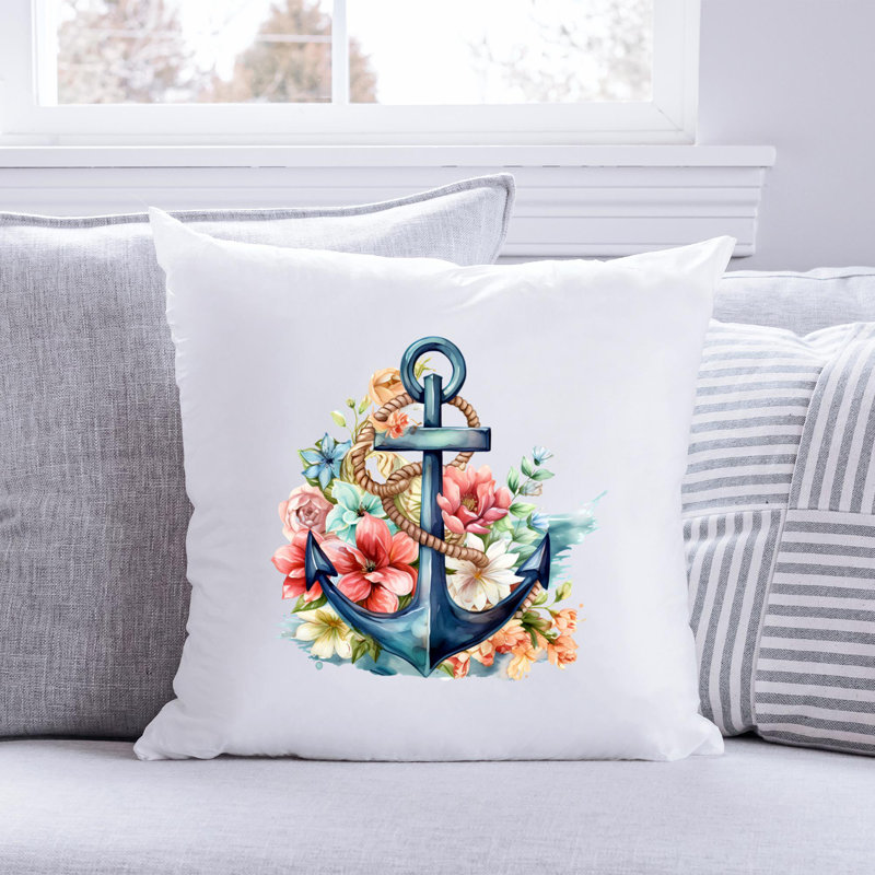 Nautical Sea Life_201 - Coussin décoratif en polyester, H 18 po x l 18 po