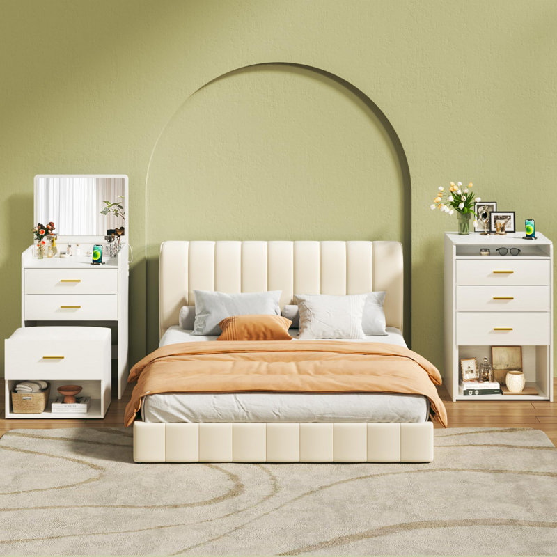 Bureau de coiffeuse 3 en 1 avec miroir rabattable et fauteuil