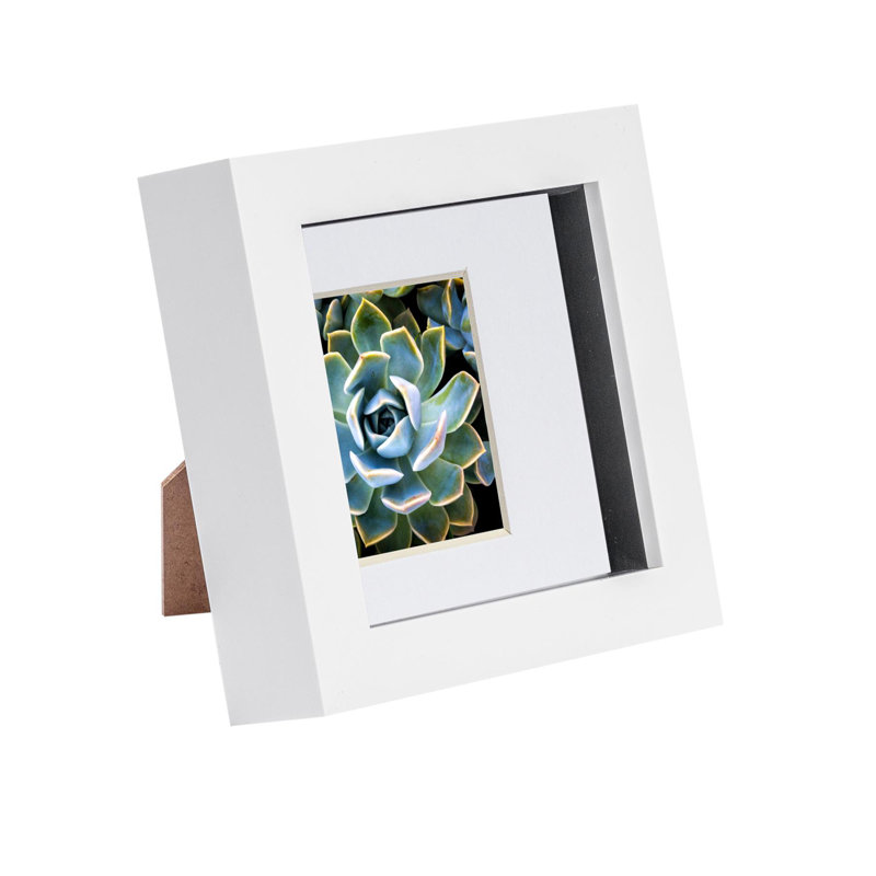 Nicola Spring - 3D Box Photo Frame - Mount, 12.5cm H x 12.5cm W x 3.5cm D, White/White