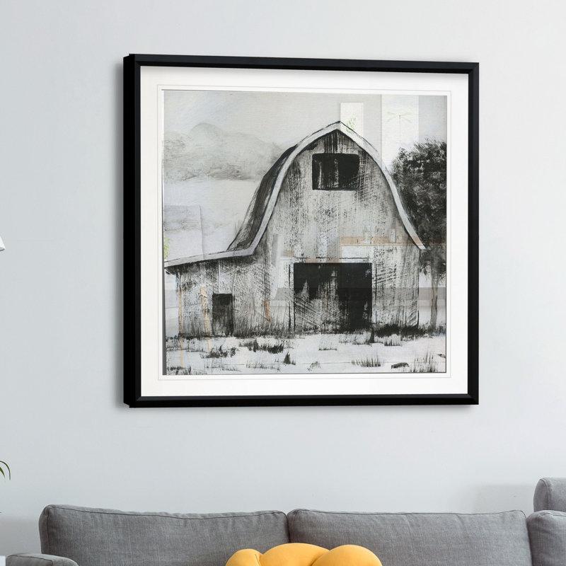 «Black and White Barn II», reproduction d'art, H 17,5 po x l 17,5 po x P 1,5 po, Cadre plastique noir