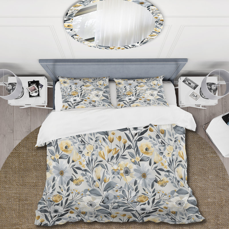 Ensemble de housse de couette blanc et gris Paradise Flower - Boho, Housse de couette très grand + 2 taies décorativ