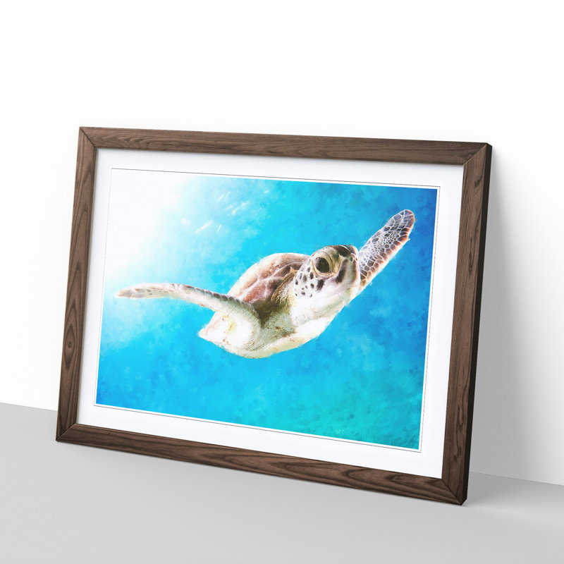Green Turtle - Picture Frame Graphic Art Print, 62cm H x 87cm W x 2cm D, Walnut Framed
