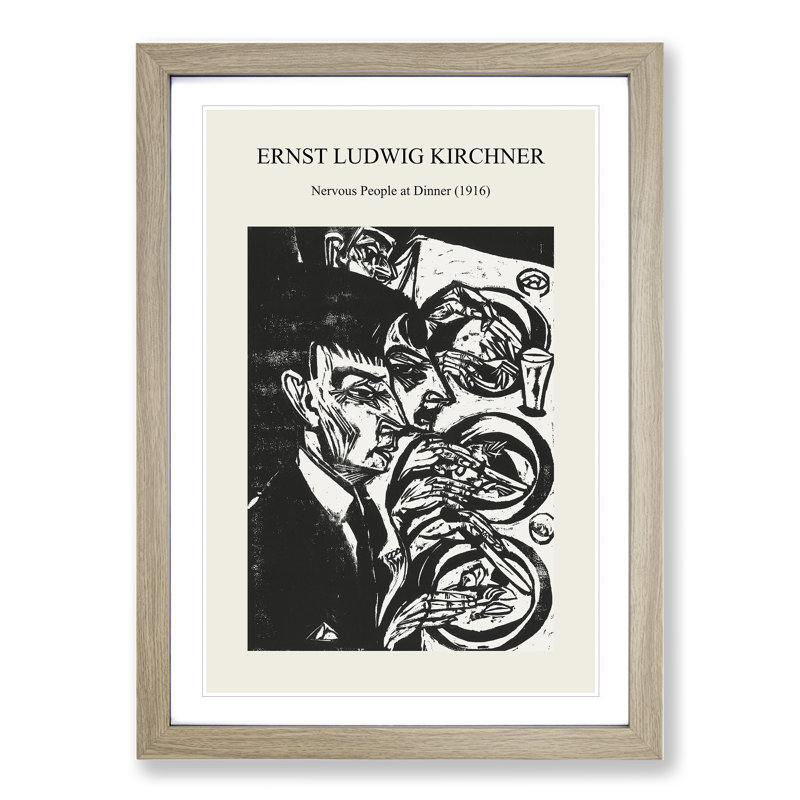 Nervous People at Dinner by Ernst Ludwig Kirchner - Picture Frame Painting, 36cm H x 27cm W x 2cm D, Oak