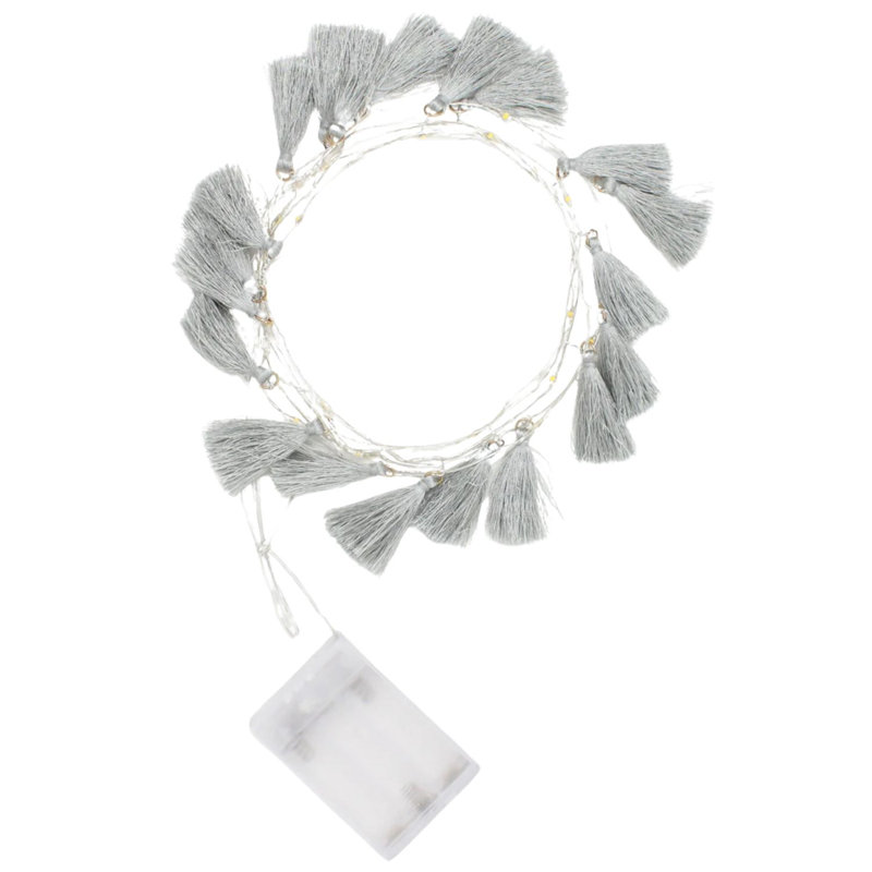  Guirlande de guirlandes Boho - 20 lumières DEL blanc chaud sur fil de cuivre argenté de 7,7 pi avec 20 grands pampilles grises de 3 po, éclairage décoratif intérieur