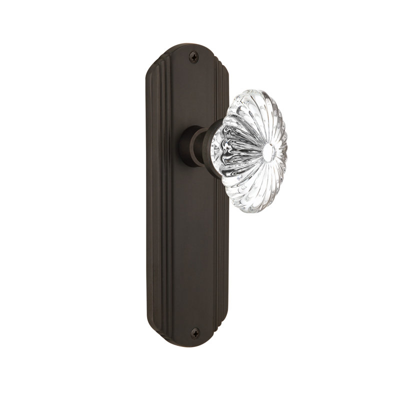 Deco Plate with Oval Fluted Crystal Door Knob, Oil-Rubbed Bronze, 2 3/8