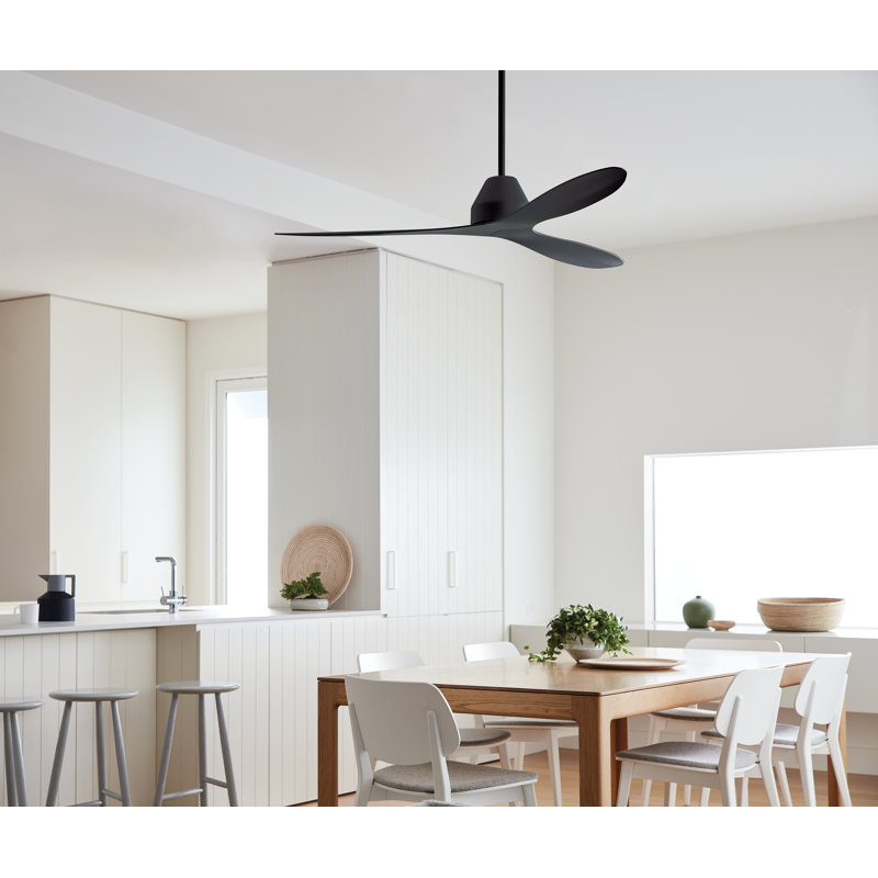 Whitehaven 56in 3-Blades Indoor/Outdoor Ceiling Fan with Remote Control, Black, Black