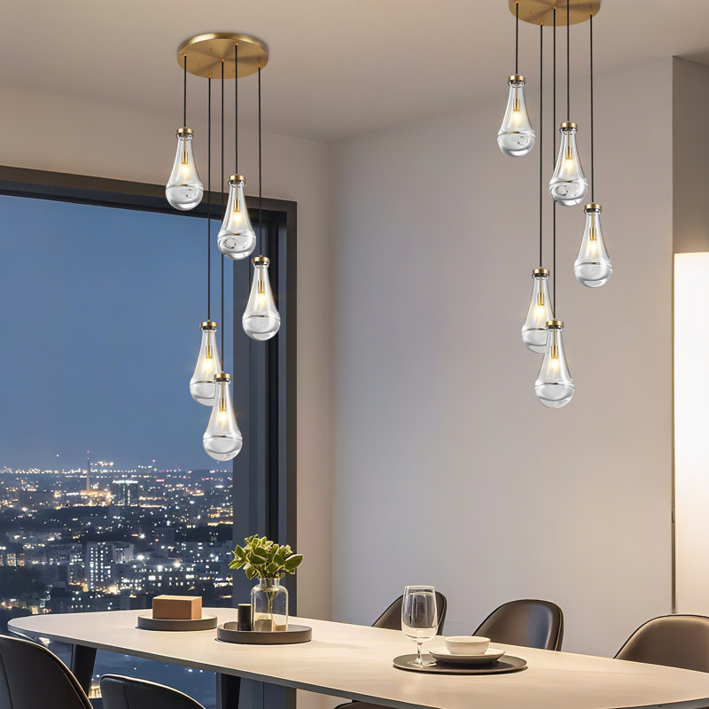 Lustre contemporain en verre plaqué or et verre à 5 lumières Contemporary, Doré
