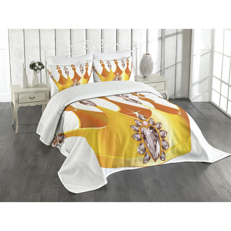 Ambesonne Queen Bedspread Set 3 Pcs Cartoon Cartoon Crown King Multicolor