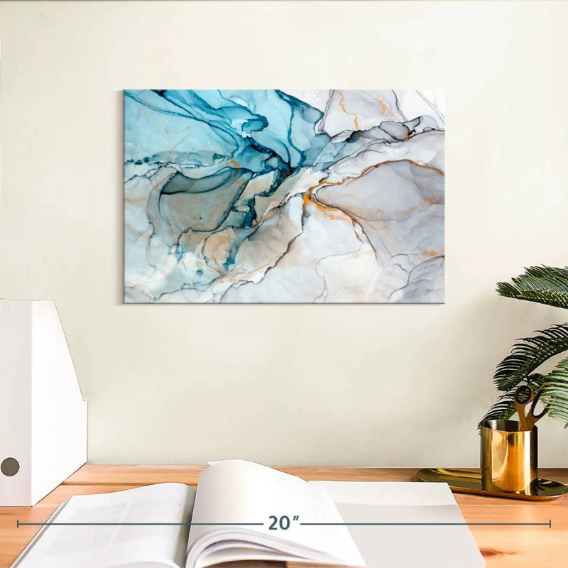 Impression sur toile bleu marbre liquide, H 8 po x l 12 po x P 1 po